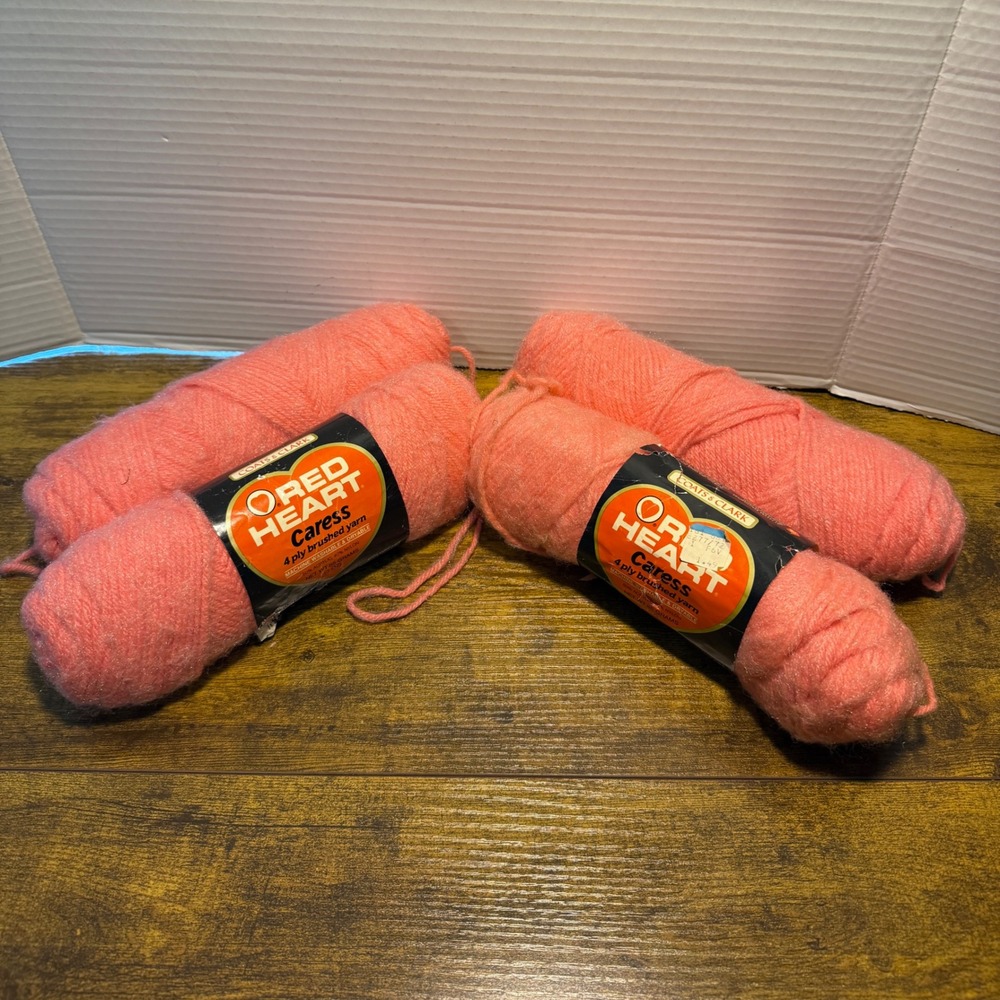 Vtg Red Heart Caress Mulberry Pink 4 Ply Brushed Yarn Lot 4 Skeins USA Knitting